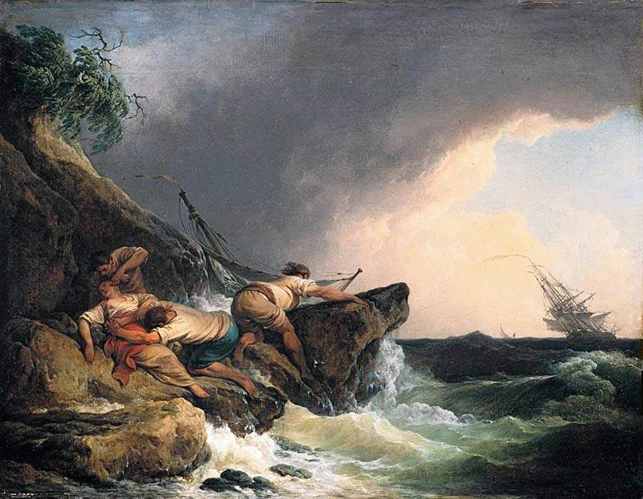 rocky coastal landscape in a storm